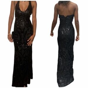 B Darlin Elegant Black Lace Maxi Dress